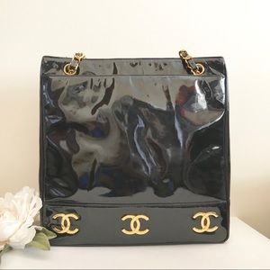 CHANEL 8 CC Logos Vintage Patent Leather XL Tote